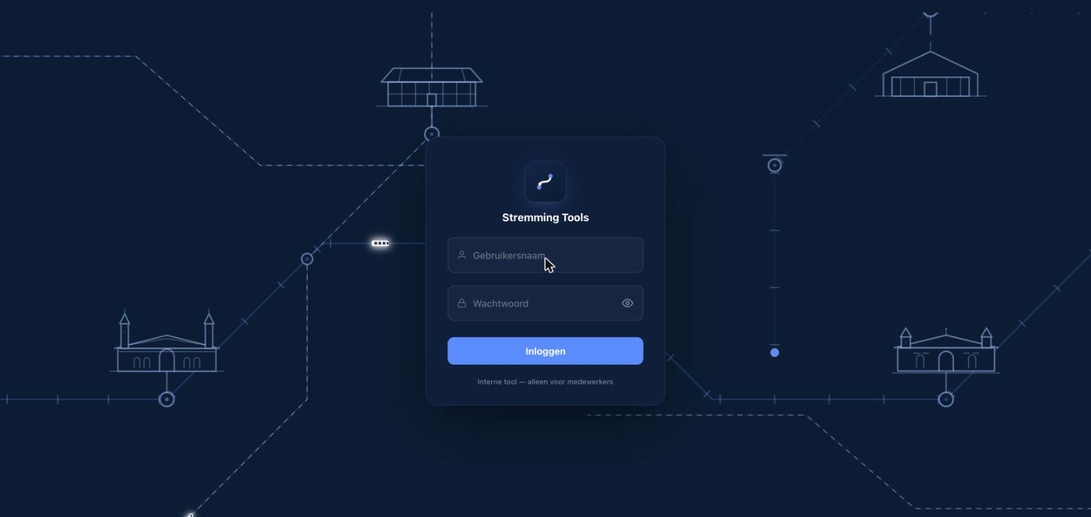 Stremming Tools inlogscherm